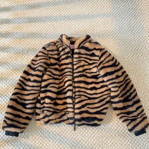 Girls Animal Print Furry Jacket. Never worn.